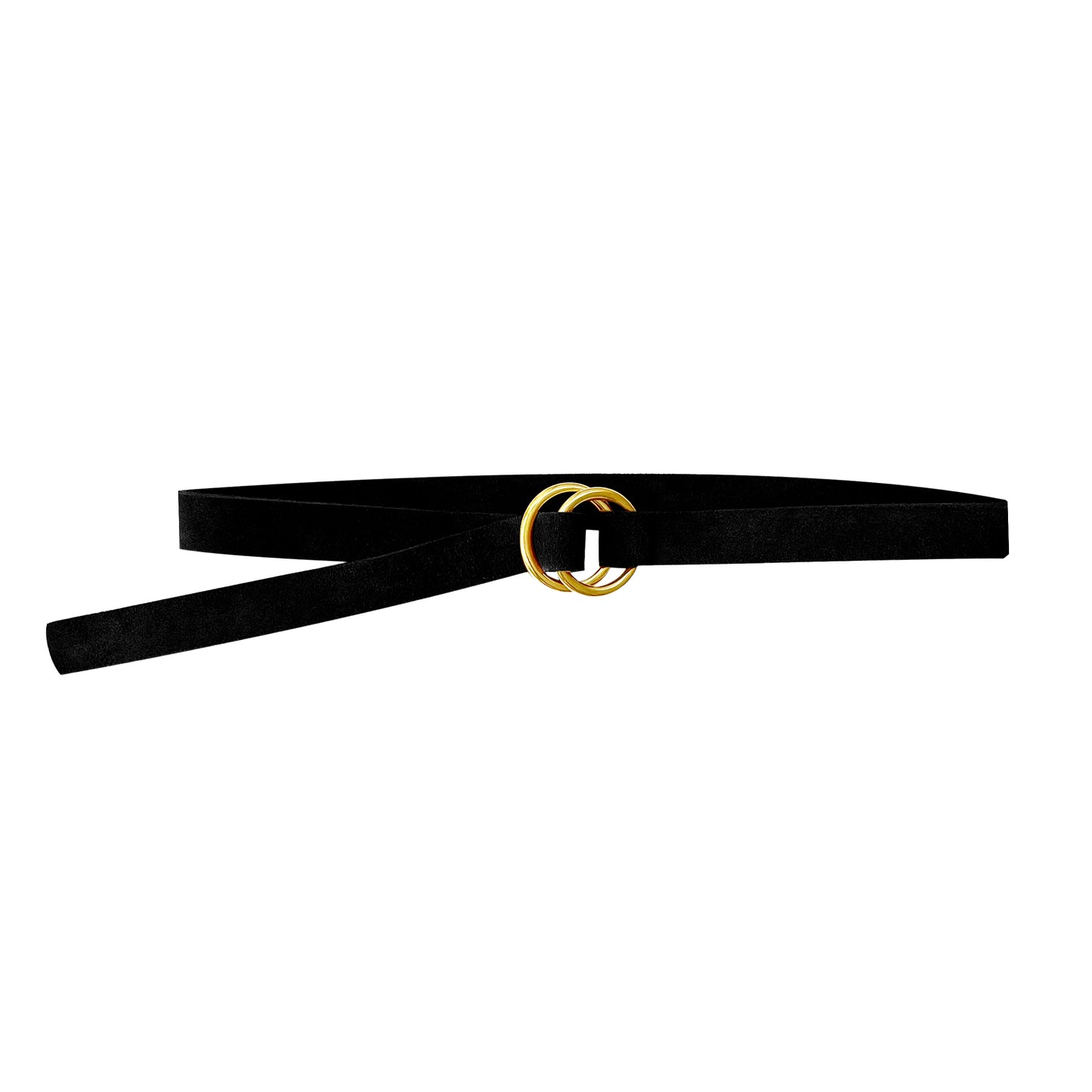 Skinny Leather Double Ring Belt Black