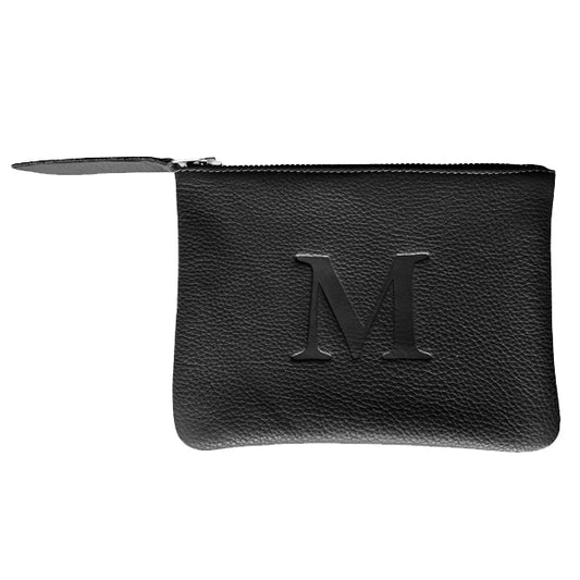 Leather Initial Pouch Black