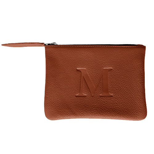 Leather Initial Pouch Cognac