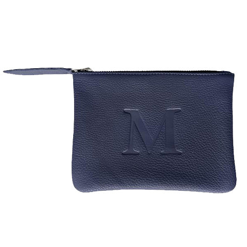 Leather Initial Pouch Navy