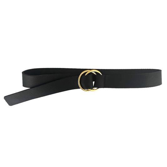 Double Ring Leather Belt Black