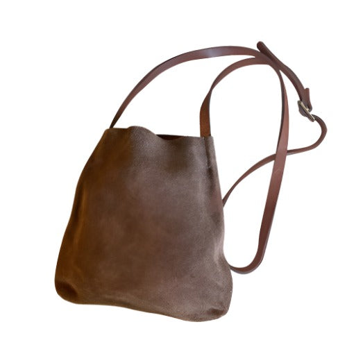 Petite Suede and Leather Crossbody Bag Chocolate