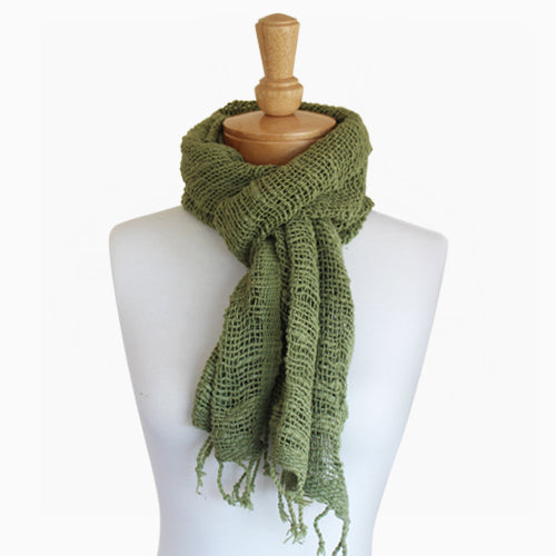 Olive Woven Cotton Scarf
