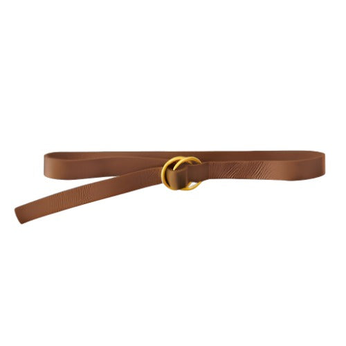Skinny Double Ring Leather Belt Cognac