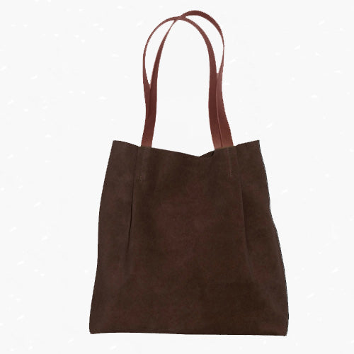 Suede and Leather Tote Bag Chocolate  In Stock