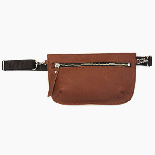 Cognac Front Zip Belt Bag