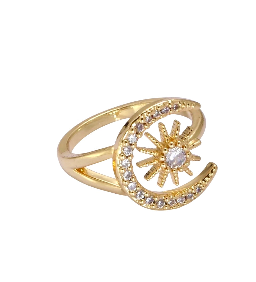 CZ Moon and Star Ring