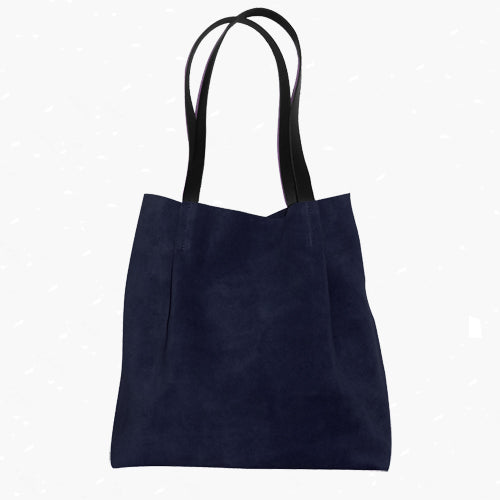 Suede and Leather Tote Bag Navy In Stock