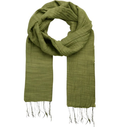 Olive Silk and Cotton Scarf
