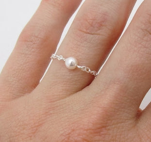 Sterling Silver Pearl Chain Ring In Stock
