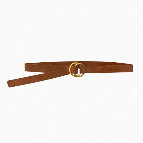 Skinny Tobacco Suede Double Ring Belt