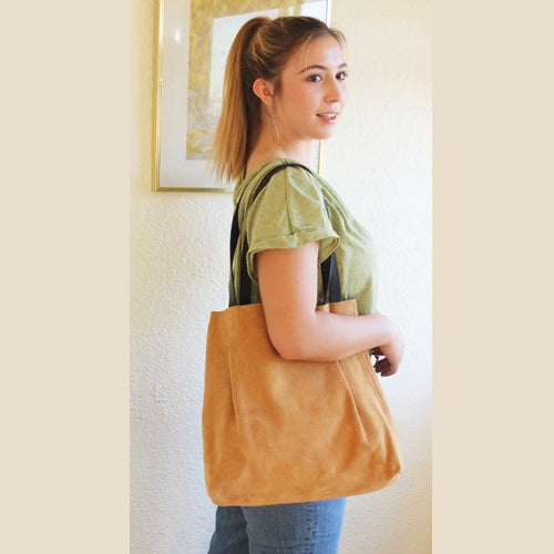Suede and Leather Tote Bag Olive