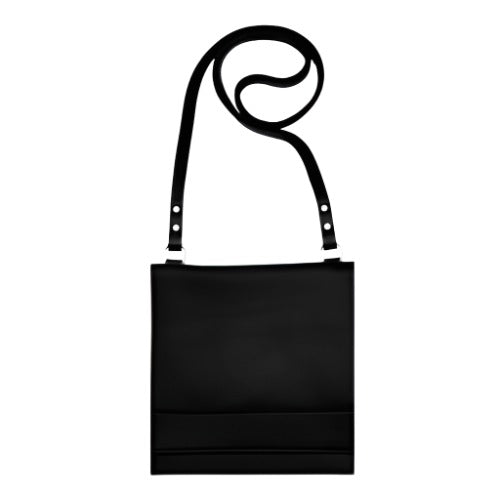 Square Stripe Leather Crossbody Bag Black