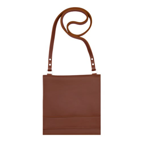 Square Stripe Leather Crossbody Bag Cognac