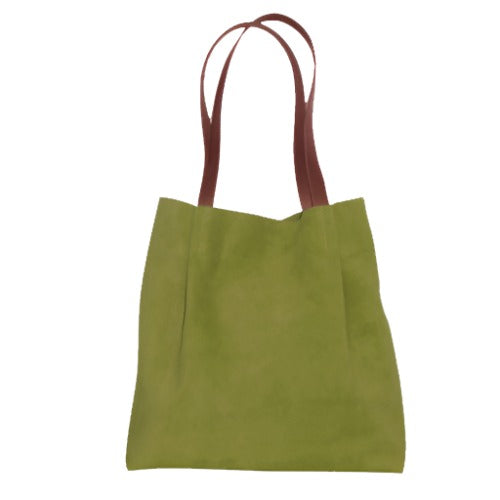 Suede and Leather Tote Bag Olive