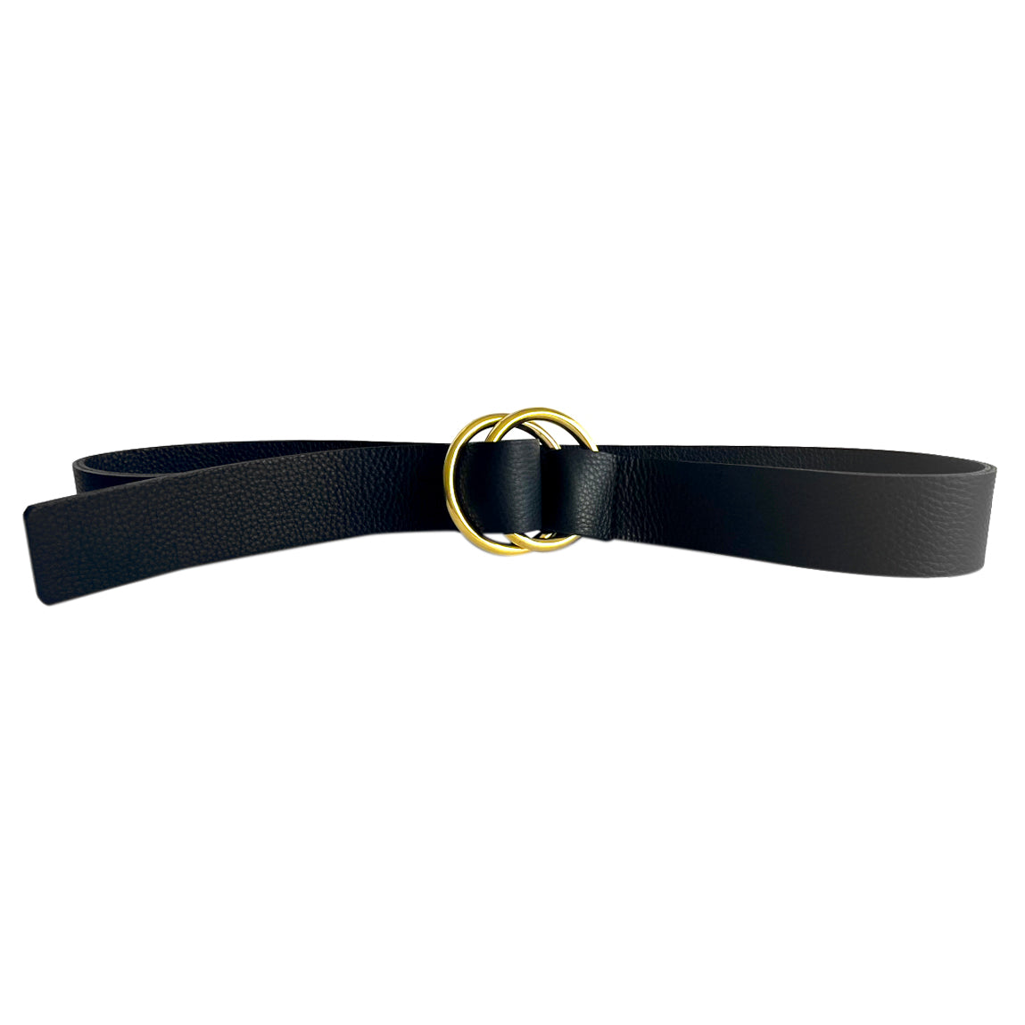Black Leather Double Ring Belt