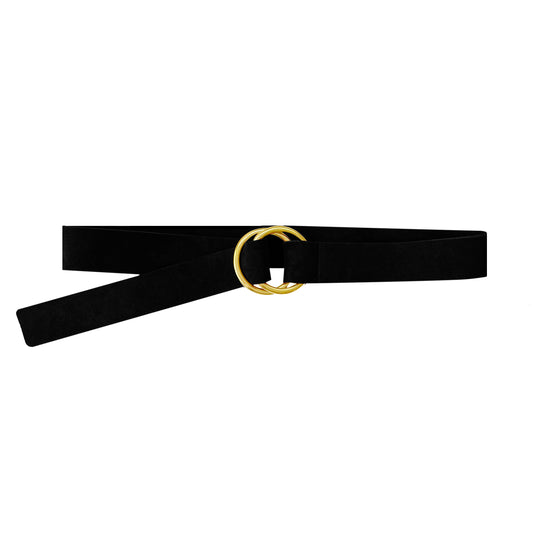 Black Suede Leather Double Ring Belt