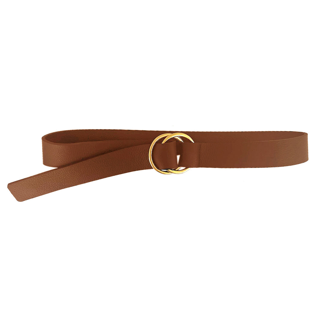 Cognac Leather Double Ring Belt